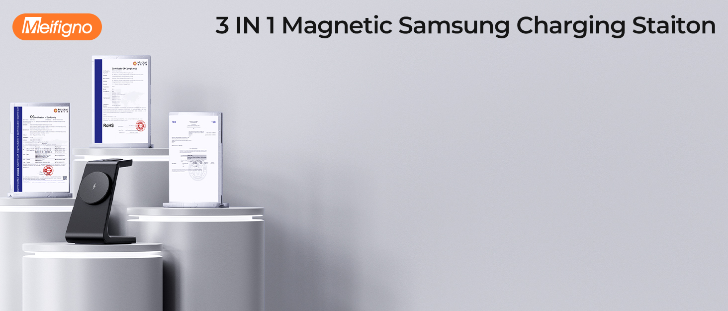 Магнітна зарядка 3-в-1 для Samsung Galaxy: швидка бездротова зарядка Mag-Safe для S25 Ultra/S24/S23, Z Fold/Flip, Galaxy Watch Ultra/7/6 та Galaxy Buds Pro (чорний)