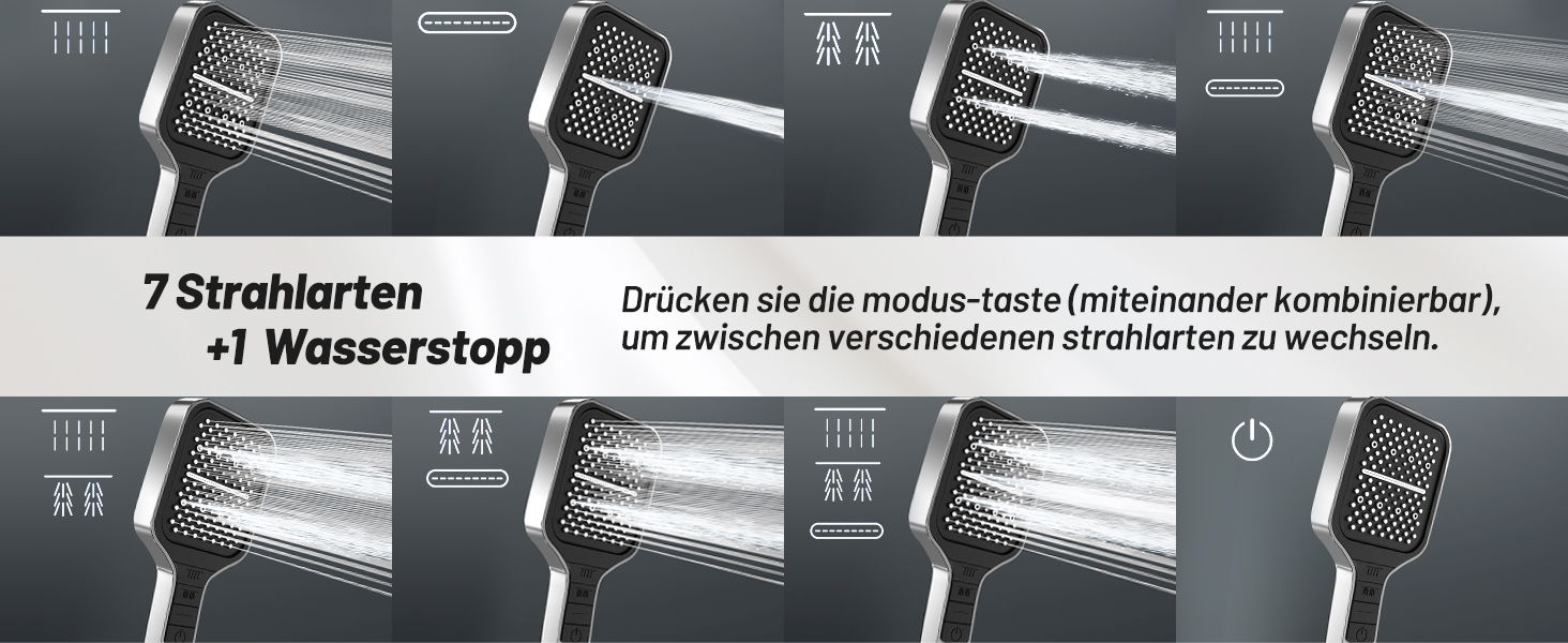 Насадка для душу VEHHE з економним споживанням води, 7 режимів, дощова лійка з кнопкою зупинки, регулюванням однією рукою та силіконовою форсункою, що запобігає засміченню, велика душова лійка, підвищення тиску води (срібна), 7 режимів / срібна
