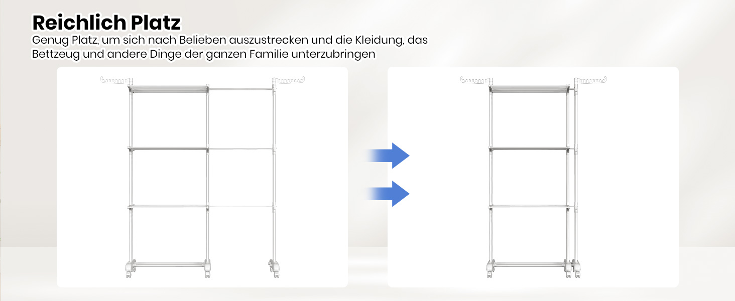 Сушарка для білизни Oak & Tea Turm, 83-200 см, з висувними крилами, XXL, 4 яруси, з колесами, для дому та вулиці, біла