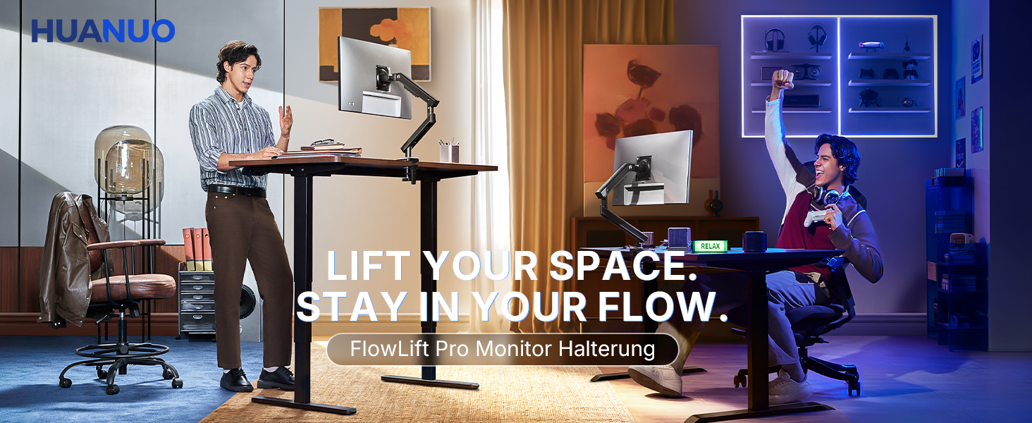 Кронштейн для монітора HUANUO FlowLift Pro MechaSpring, 13-32 дюйми, до 9 кг, регулювання нахилу, повороту та обертання, VESA 75/100 мм, для геймінгу та офісу