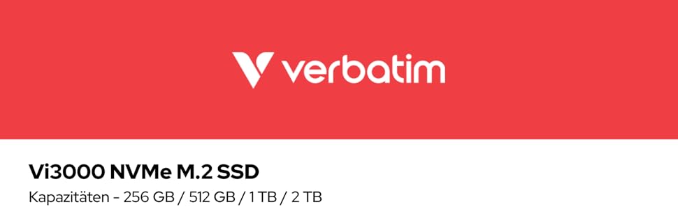 Verbatim Vi3000 NVMe SSD 1 TB: Швидкий M.2 SSD для ПК та ноутбука, PCIe Gen 3, 3.100 MB/s
