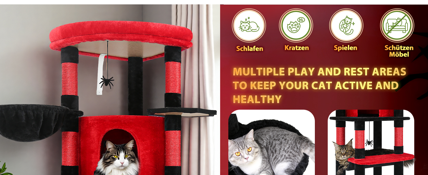 Кігтеточка Globlazer велика кутова, 167 см з будиночком для котів, платформою, гамаком, кошиком. Підходить для 3-4 котів.