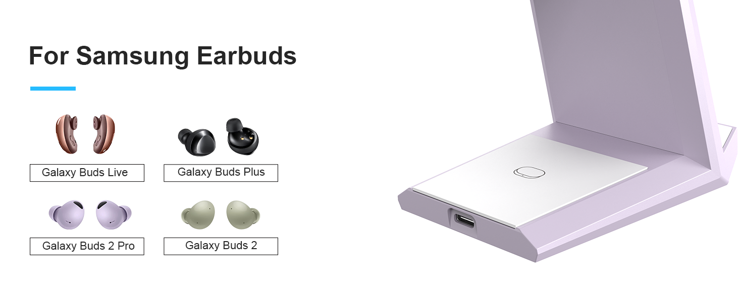 Зарядна станція NANAMI 3-в-1 для Samsung Galaxy Watch, Buds та смартфонів (S25, S24, S23) - бездротова, індукційна, фіолетова