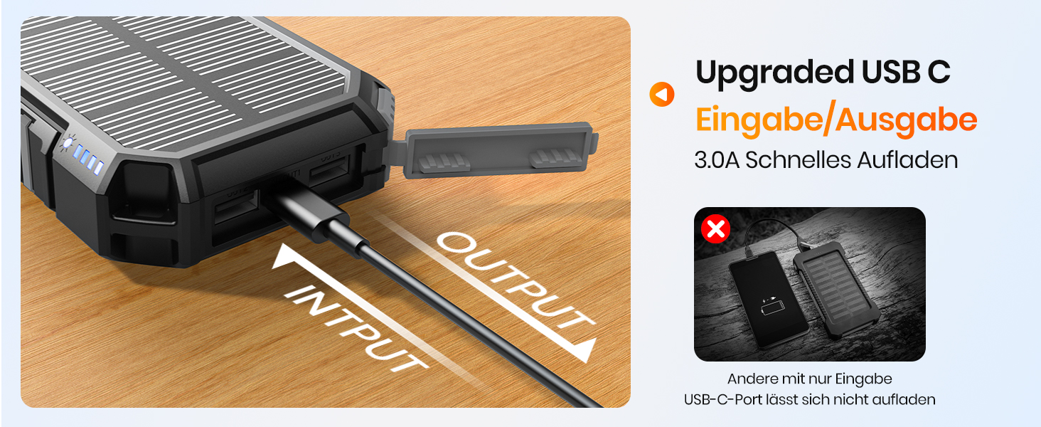 Портативний зарядний пристрій ADDTOP Solar Power Bank 26800mAh з сонячною панеллю, USB-C, 3.0A, 4 виходи для смартфонів та планшетів, ліхтар для кемпінгу та відпочинку на природі (Чорний)