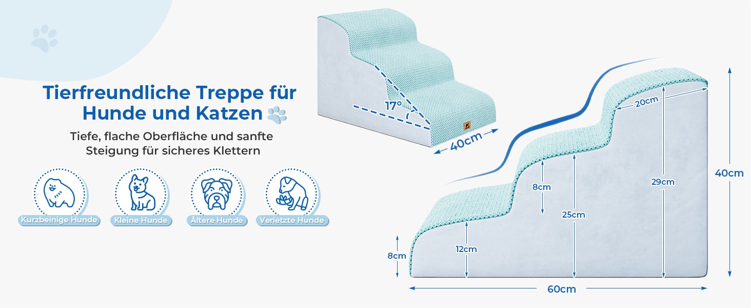Сходинки для собак маленьких порід, 2/3 сходинки, 30 см, для дому, неслизькі, для котів та собак, сірі/блакитні