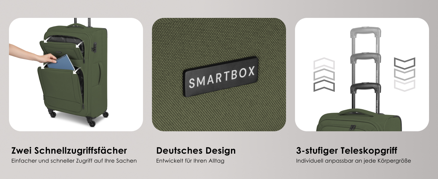 Набір валіз SMARTBOX 3 шт. для жінок та чоловіків | Легкі та міцні валізи-ролери, високоякісний softcase, 4 колеса та кодовий замок | Розширювані з деhnfalten (Edition 04) Чорний