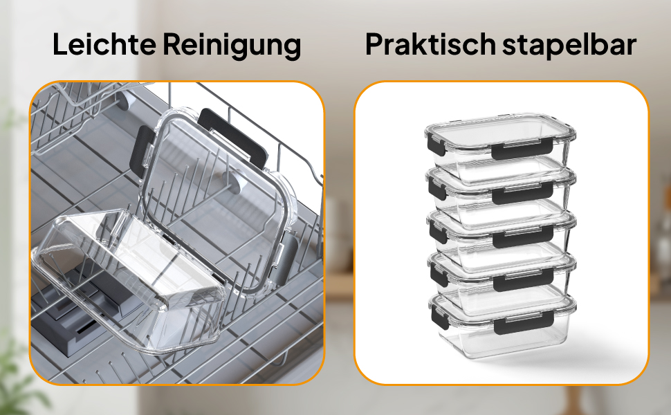 STOVY® Набори для приготування їжі Meal Prep Box - 5 контейнерів по 1040 мл з кришкою. Ідеально для повного раціону. Контейнери для зберігання їжі, придатні для мийки, мікрохвильової печі та морозильника.