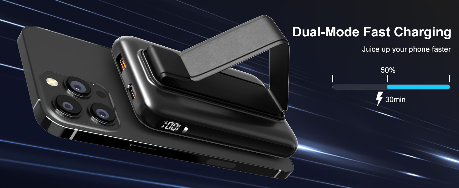 Портативний зарядний пристрій 20000mAh з MagSafe, PD 22.5W, USB-A, магнітне підключення, бездротова зарядка 15W, LED дисплей, чорний