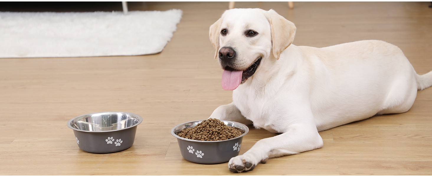 PETTOM Миски для собак 2 шт. з нержавіючої сталі (3120 мл), миски для корму для собак, великі, середні та малі породи, миски для води для собак, сірі, з неслизьким силіконовим дном, розмір M - 21 см