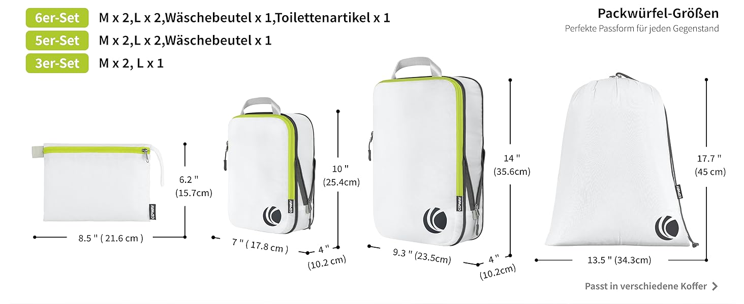Набір кубиків-органайзерів для подорожей Cipway, ультралегкі, розширювані, 6 шт. (білий)