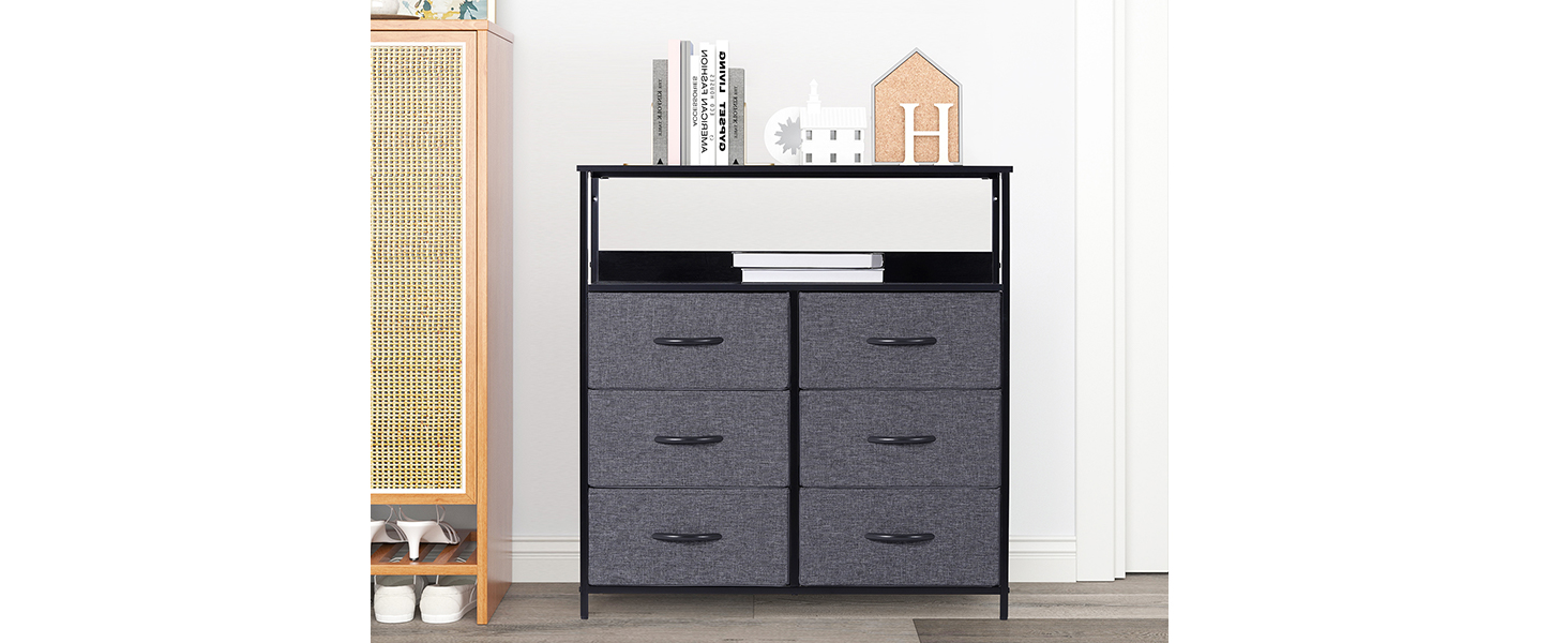 LYNCOHOME Chest of Drawers with Fabric Drawers, Sideboard Entryway Cabinet with 6 Fabric Drawers and Compartments, Drawer Unit Storage Furniture for Kitchen, Office, Bedroom (Gray)