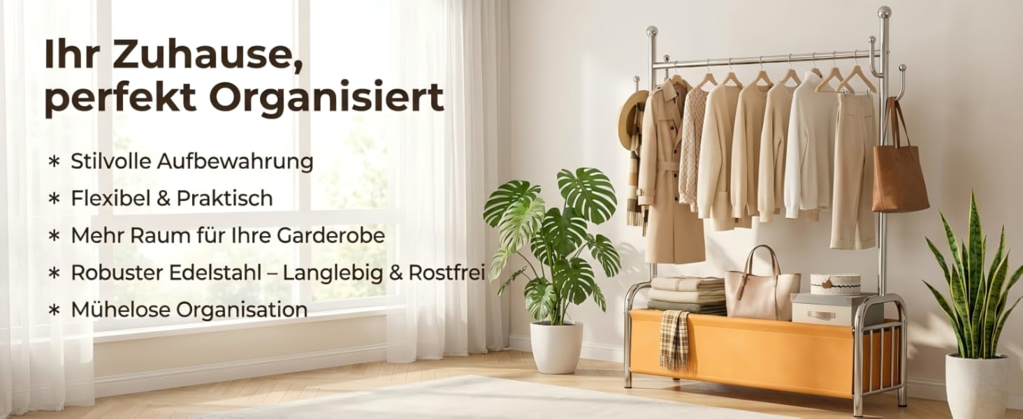 Вішалка для одягу з нержавіючої сталі з кошиком для білизни, міцна, витримує до 115 кг, 3-в-1, для спальні, коридору - UP01