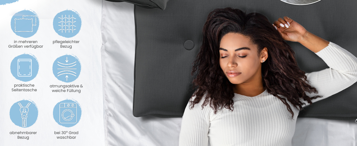 Підголовник для спини ELONEO 70 см, клиновидна подушка для ліжка та дивана, трикутна подушка для читання, знімний та пральний чохол, з практичною кишенею, антрацит, 70 см