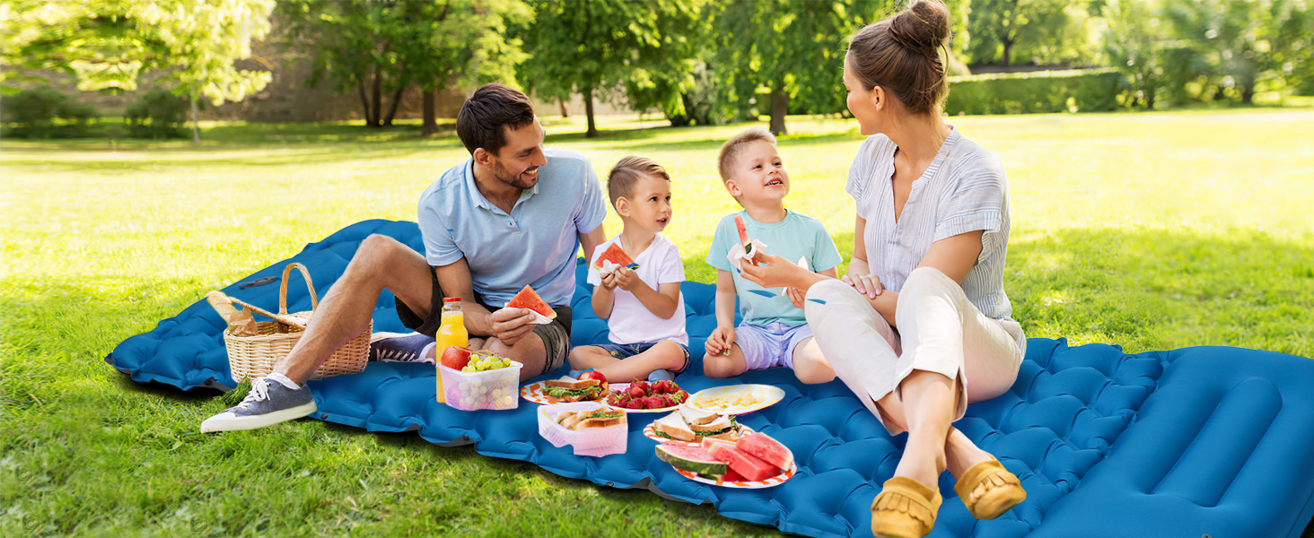Надувний килимок для кемпінгу Isomatte 9 см, 200x68 см, з подушкою, водонепроникний, синій - для туризму, пляжу, намету