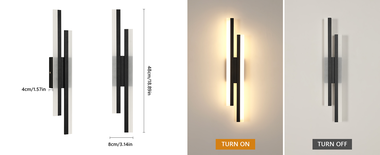 DELIPOP Настінний світильник Wandleuchte, 12W LED, 3 кольори, золото, для спальні, вітальні, коридору, сходинкового майданчика (чорний, 3000K, 48cm)