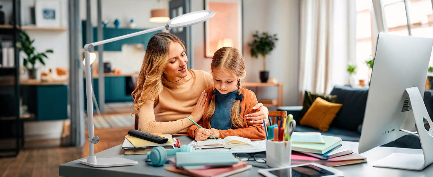 LED лампа настільна з денним світлом для відеоконференцій, офісна лампа з підставкою, регульована з 4 режимами кольору, 18W світло для відео, захищає очі, підходить для дому та офісу, матовий білий