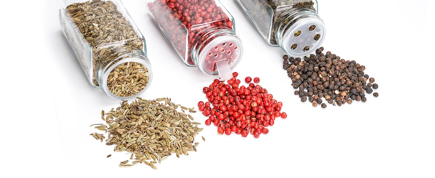 Square Spice Jars [24 x 120 ml] Spice Containers with 301 Labels, Stainless Steel Lids | Spice Jar Set | Spice Storage, Spice Glass, Spice Organizer, Shaker Insert