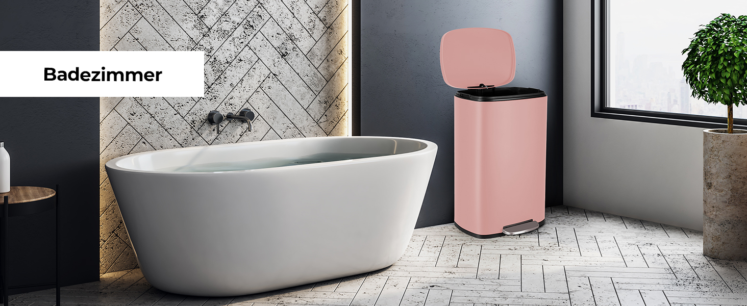 Відро для сміття LIFERUN 30л з кришкою, м'яким закриттям, з внутрішнім відром, сталеве, для кухні, ванної кімнати, офісу, рожеве