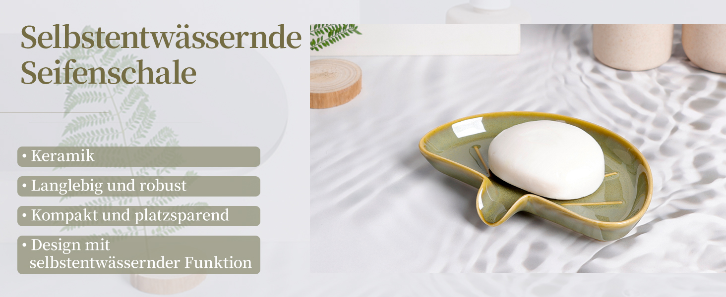 Керамічна мильниця з піддоном ANTIS'S HOME, Зелений милотримач на магнітній основі для ванної, душу та умивальника, Сучасний декор для ванної кімнати