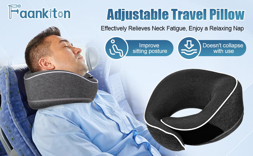 Подушка для шиї у літак та автомобіль, 100% Memory Foam, 360° регулювання, для дорослих