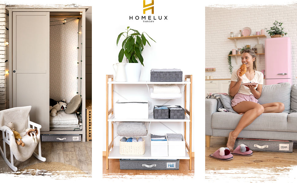 Набір низьких контейнерів для зберігання під ліжком HOMELUX THEORY з кришками, 2 шт, колір слонова кістка — органайзери для одягу, ковдр та текстилю