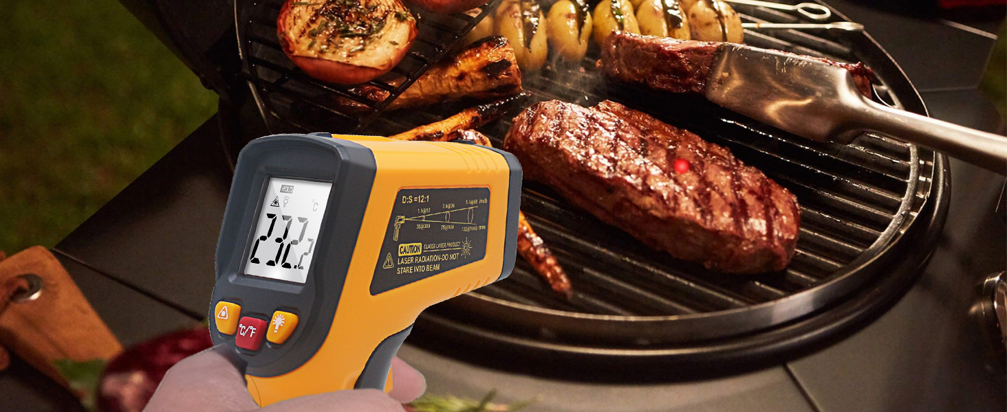 Інфрачервоний термометр KETOTEK Laser Digital IR Pyrometer KT600Y -50°C до 400 °C. Безконтактний вимірювач температури для кухні, барбекю, холодильника, промисловості та продуктів харчування