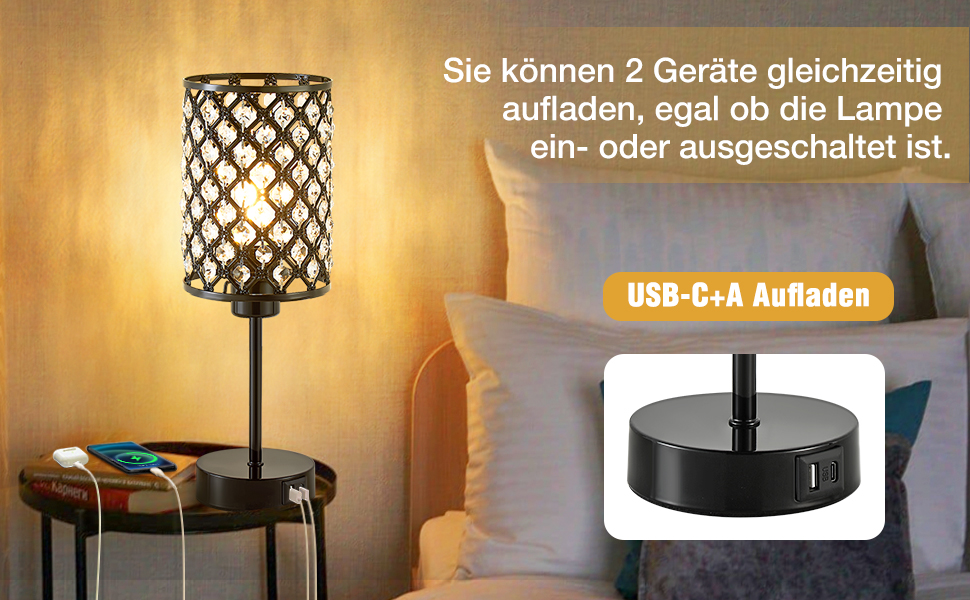 Кристалева лампа GyroVu Kristall: настільна та нічна, диммер, USB A+C, для вітальні та спальні (з лампою)