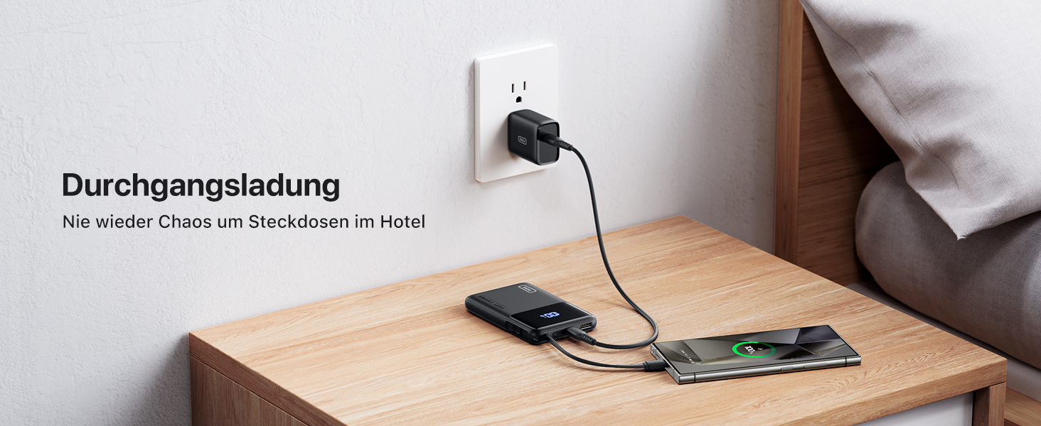 Повербанк INIU 45W 10000mAh з вбудованим кабелем USB-C, швидка зарядка для iPhone 16 17 Pro, Samsung S22, Xiaomi, iPad, чорний