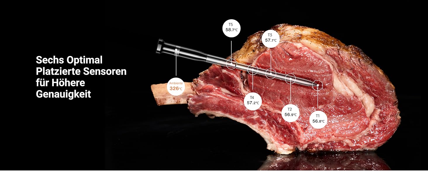 ThermoMaven P2: Розумний термометр для м'яса з Bluetooth 5.3, 6 датчиків, Wi-Fi, IPX8, для гриля, духовки, кухні, фритюрниці (4 зонда)