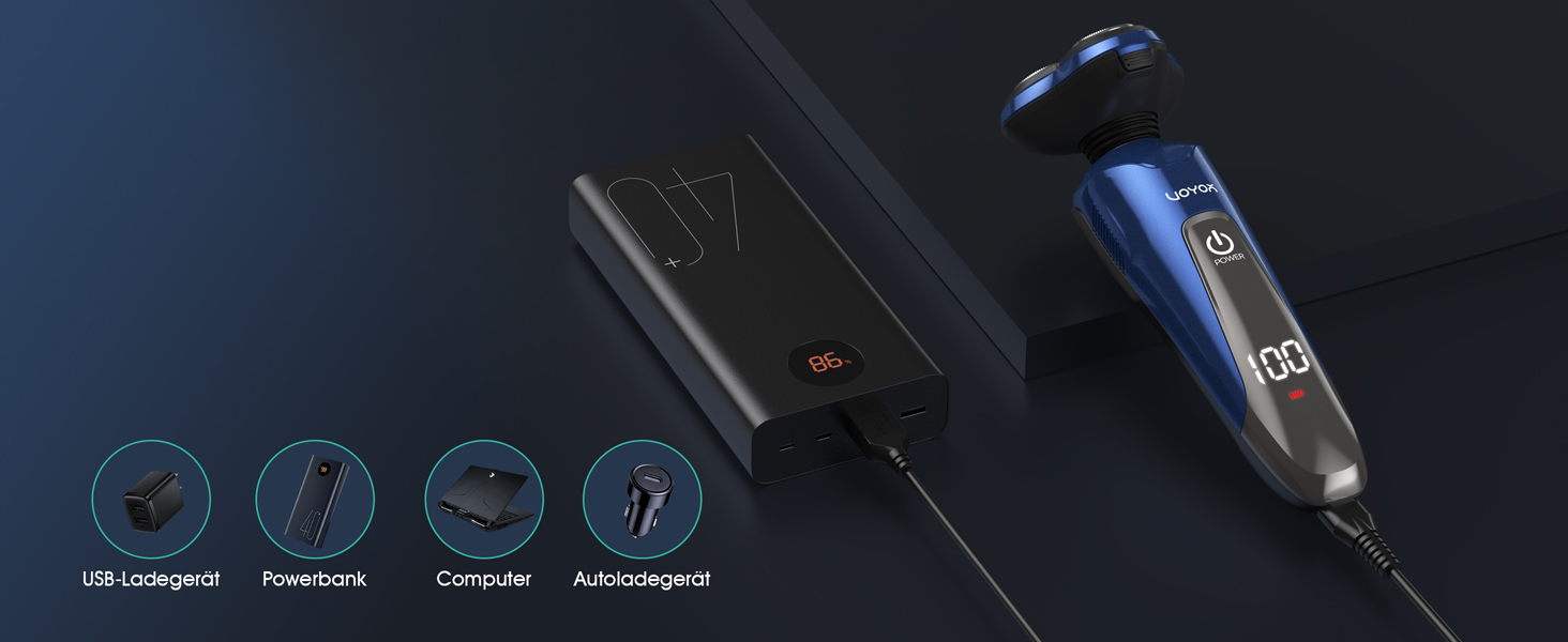 Електричний чоловічий бритва VOYOR TX410: ротаційний, мокрий/сухий, LCD, для подорожей (синій)