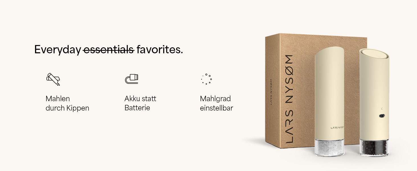 Електричні млини для солі та перцю LARS NYSØM Gravity Grinder - Набір з двох млинів, USB-C, регулювання помелу, для кухні (сірий)