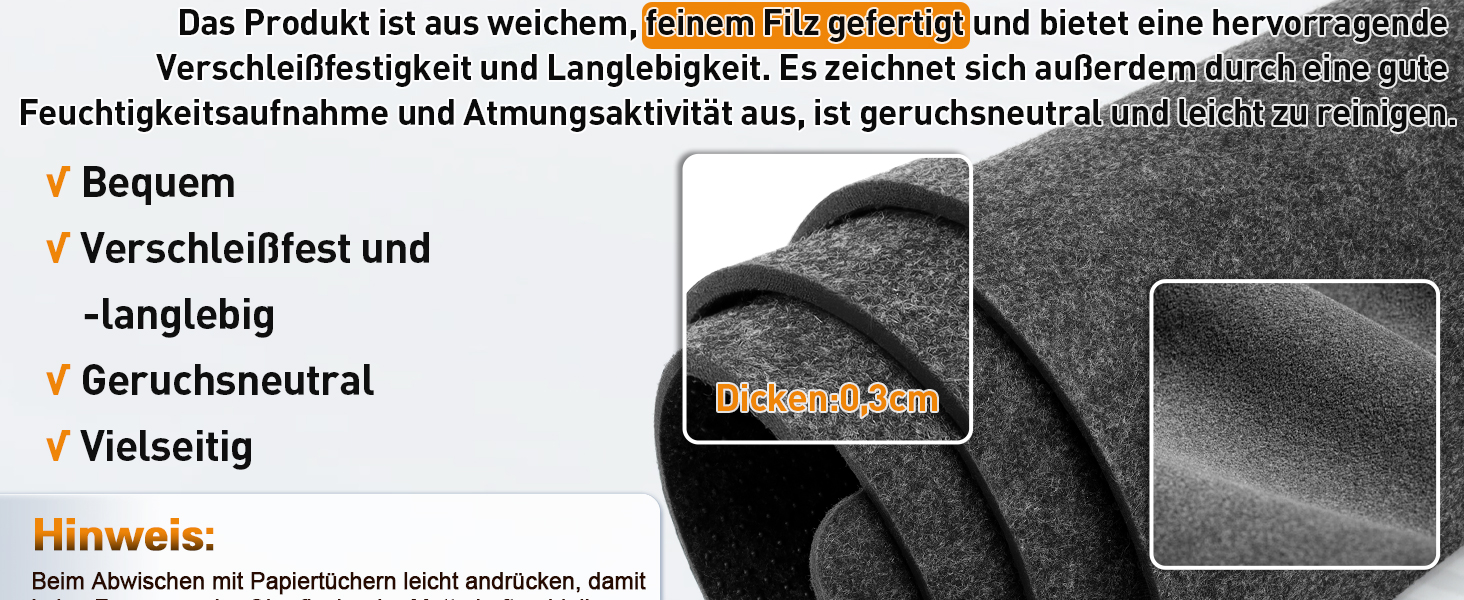 Підкладка під стіл з фетру 100 x 43 см, велика миша, антиковзаюча, для офісу та дому (темно-сірий)
