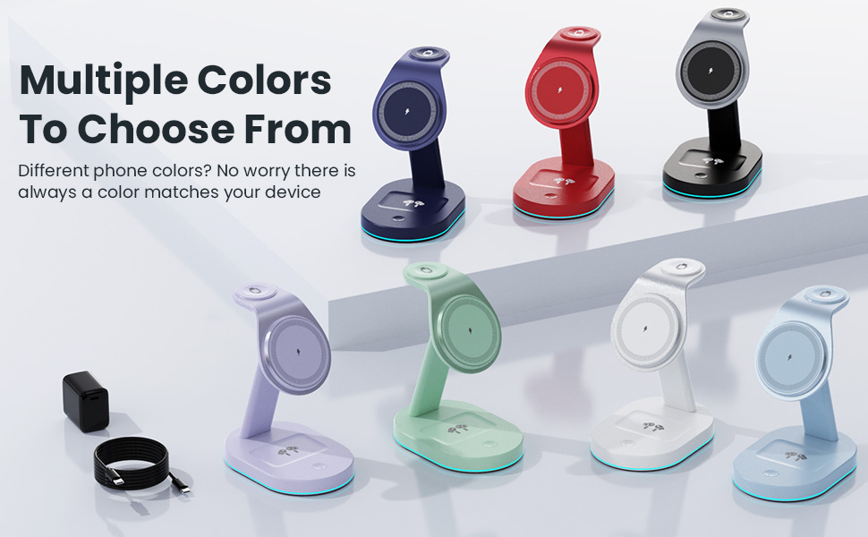 Бездротова зарядка 3-в-1 з MagSafe, USB-C та нічником для iPhone 16/15/14/13/12, Apple Watch та AirPods, A-Schwarz