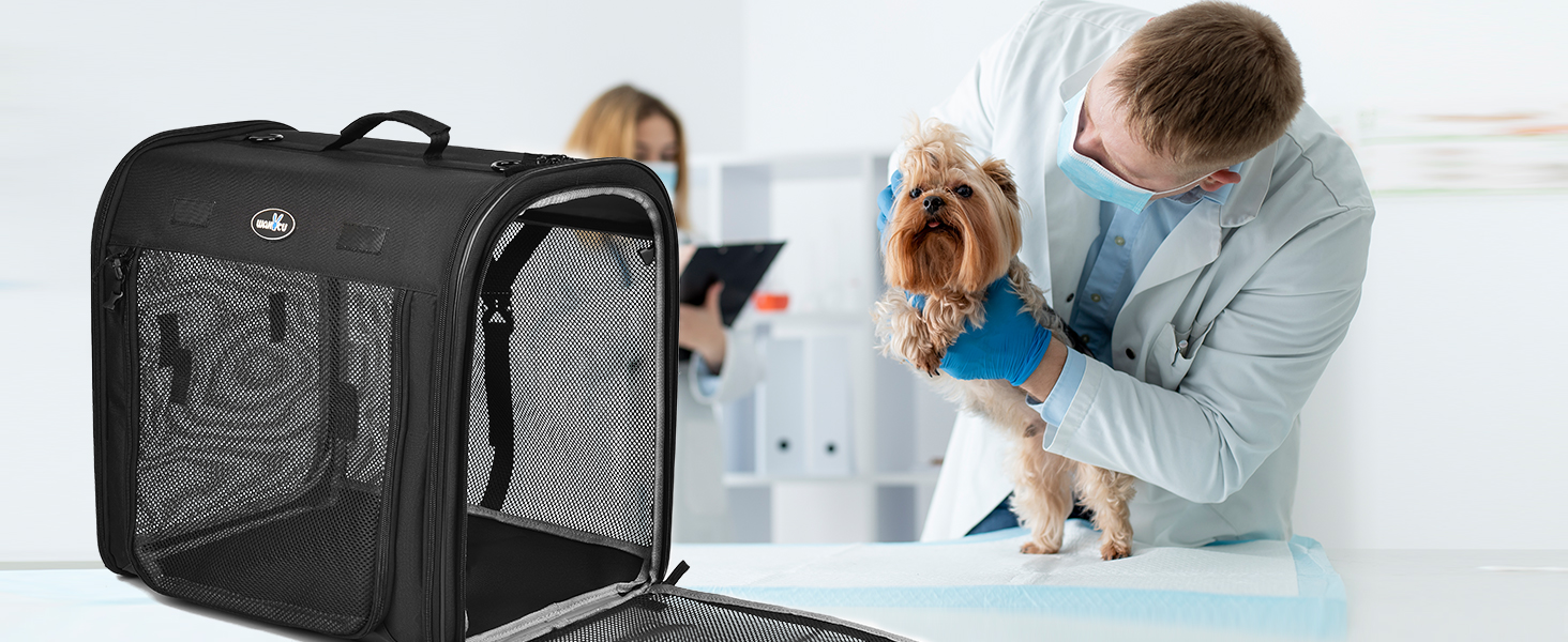 Складана переноска для котів Wakytu велика, 89x35x43 см, для 2 котів, 2-в-1 переноска та автокрісло, безпечна та провітрювана, підходить для подорожей, ветеринара, для маленьких собак та котів. Чорний колір.