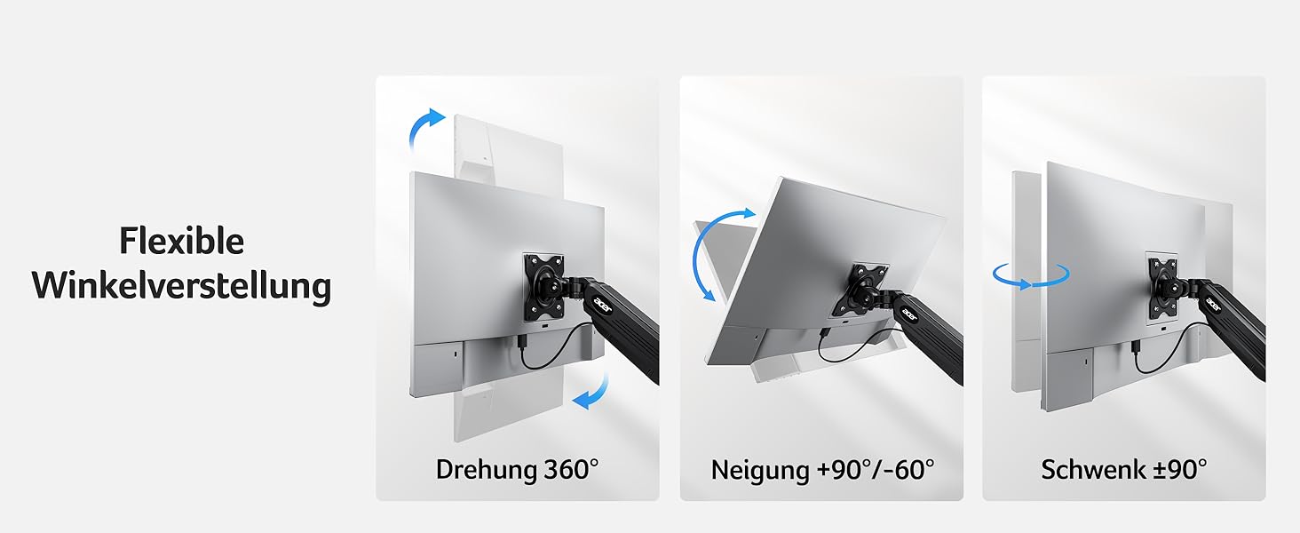 Кронштейн для двох моніторів Acer Dual-Monitor Arm, газліфт для екранів 17-32 дюймів, навантаження 2-9 кг, VESA 75/100 мм, з кабельний-менеджментом