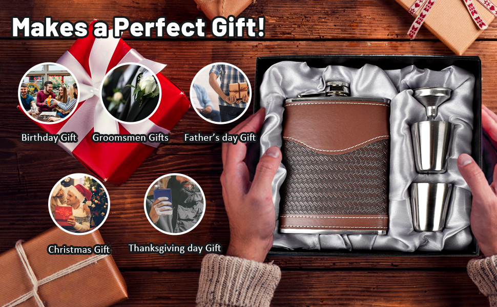 Чоловічий фляга LH HOME 237 мл з нержавіючої сталі 304, подарунковий набір з воронкою та стаканами, чорний (A)