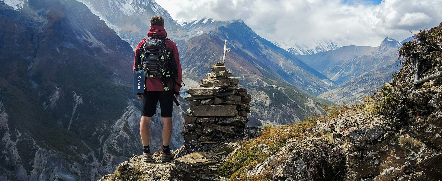 Килимок туристичний самонадувний Ciskotu 8 см з подушкою для кемпінгу, пікніків та подорожей (синьо-сірий)