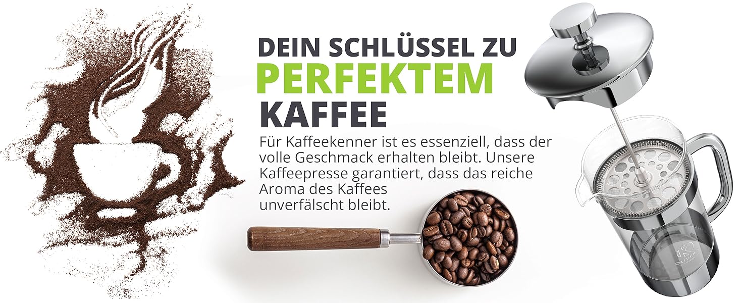 Френч-прес Oliver's Kitchen® 1 літр - скляний заварник для кави, срібний | Елегантний дизайн, для автентичного смаку