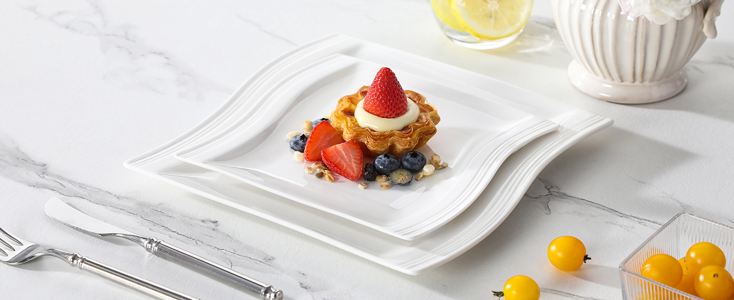 MALACASA Flora Marble Porcelain Dinnerware Set - 30 Piece Combination Set with Coffee Cups, Saucers, Dessert Plates, Soup Plates & Dinner Plates (White)