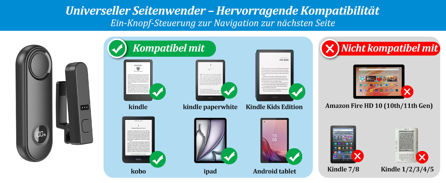 Тримач PlusAcc з гнучким кріпленням-лебединою для Kindle, Kobo та iPad — підставка для електронних книг з дистанційним керуванням перегортанням сторінок