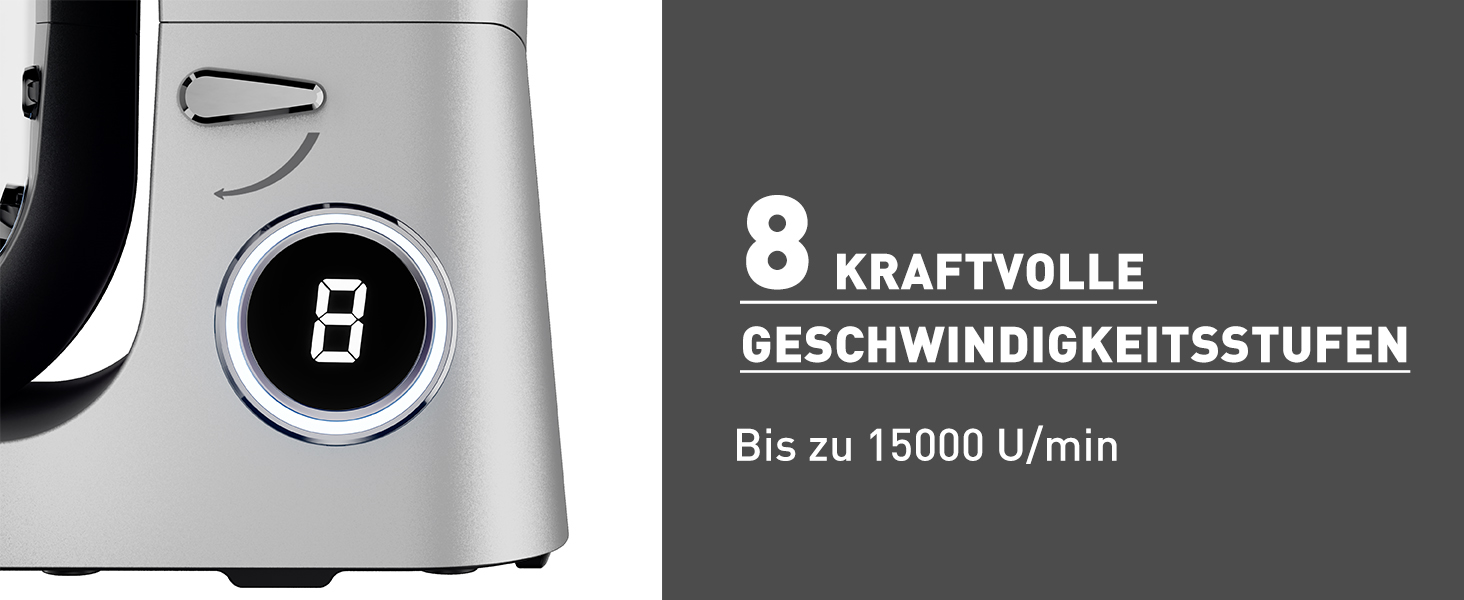 Кухонна машина Heinrichs з подвійним гаком для тіста, міксер, 2500W, 8L чаша з нержавіючої сталі, 8 швидкостей, тиха робота, колір