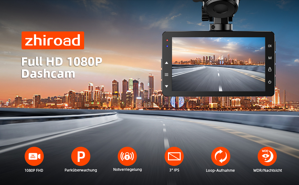 Відеореєстратор у машину Dashcam Auto з 32GB SD-картою, 1080P FHD, Нічне бачення, Широкий кут 176°, IPS-дисплей 3 дюйми, G-сенсор, Loop-запис, Виявлення руху та Паркувальний режим