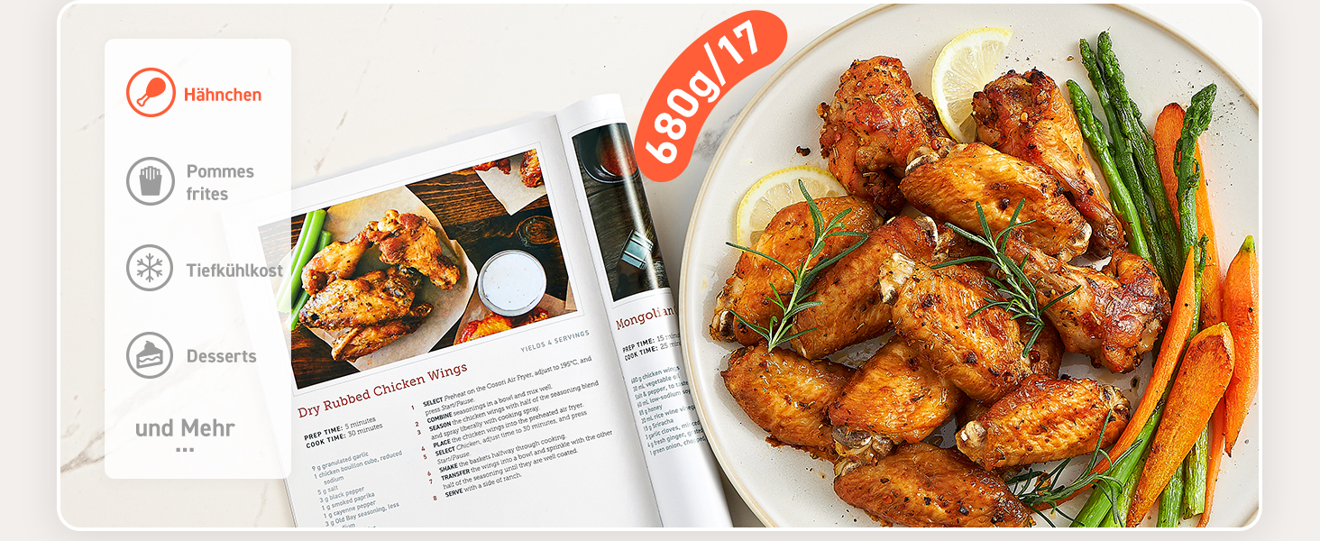 Фритюрниця без олії COSORI CP158-AF, Біла, 11 функцій, Економія енергії 55%, 100 рецептів, Shake Reminder, Лауреат Stiftung Warentest 2024