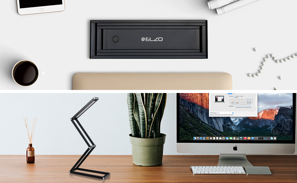 LED лампа настільна ELZO з регулюванням яскравості та складною ніжкою. Акумуляторна настільна лампа для офісу, дому та читання. Чорний колір.