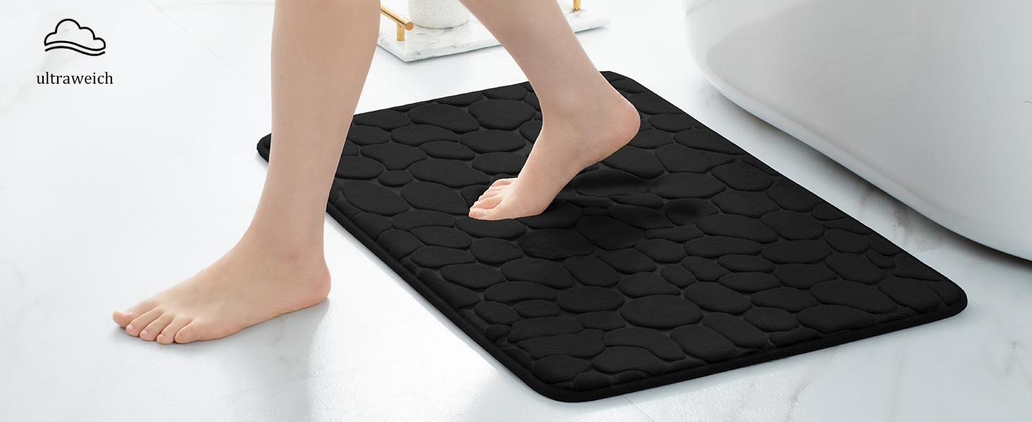 Набір килимків для ванної кімнати chakme (2 шт.), пам'яті з ефектом Cobblestone, протиковзкі та абсорбуючі килими для ванної, туалету та підлоги, чорні