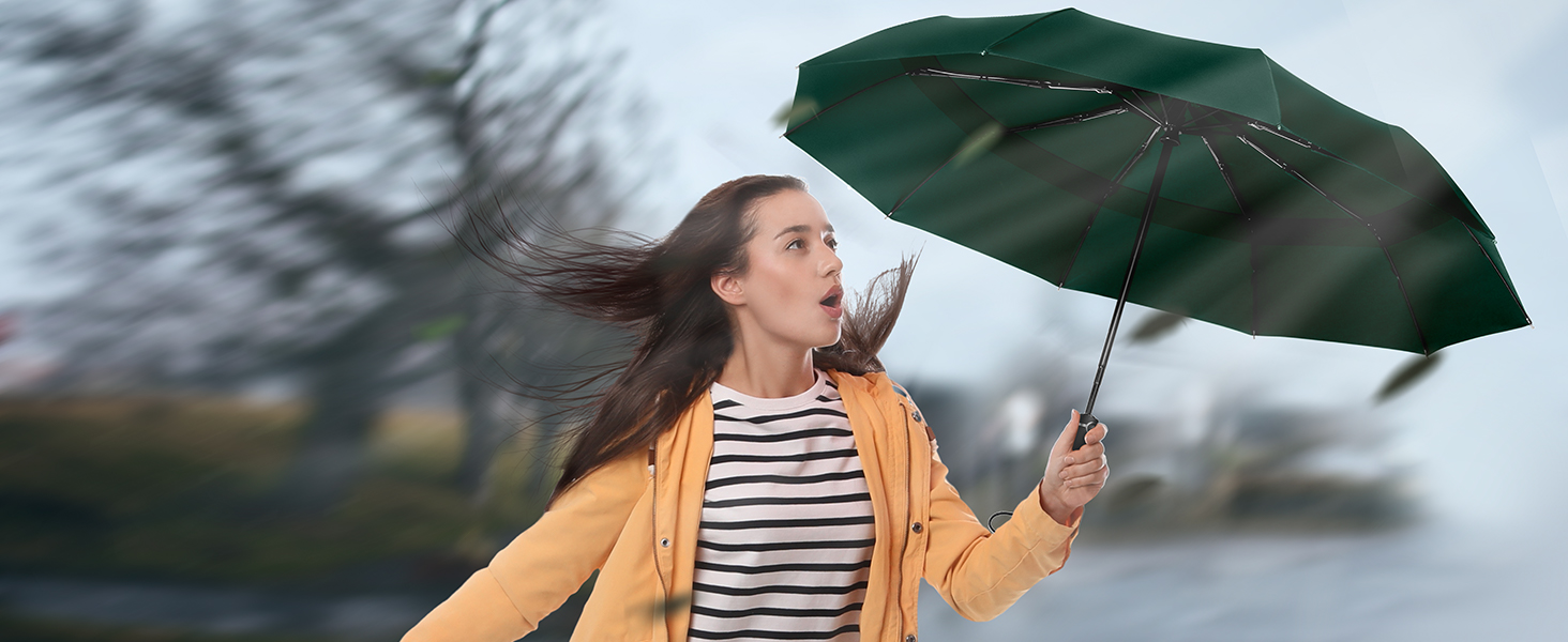 TECKNET Штормовий парасолька: великий, автоматичний, з 10 ребрами, 104 см, стійкий до вітру, компактний, для чоловіків та жінок (зелений)