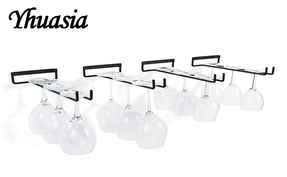 Тримач для келихів Yhuasia (2 шт.) - рейка для склянок, металева підвісна конструкція для бару, кухні, ресторану, пабу, чорний