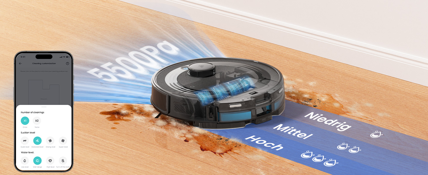 Робот-пилосос LEFANT M1 Pro: з картографією, функцією миття, 5500Pa, для тварин, керування через додаток/Alexa, білий/чорний