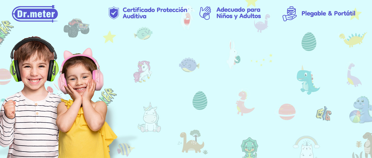 Навушники захисні дитячі Dr.meter SNR 32dB, захист від шуму для дітей з аутизмом, концерти, авіашоу (2 шт. зелені та рожеві)