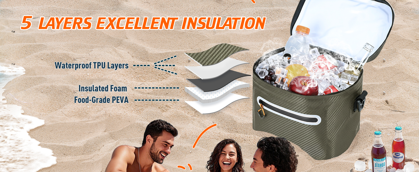 Lekesky 20L Ізольована Сумка-Холодильник – Переносна, Водонепроникна Сумка для Пікніка, Походу, Пляжу, Грилю (B-армійний зелений)